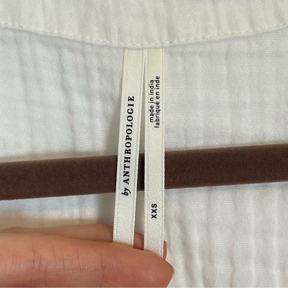 Anthropologie beach cover up front tie v neck tunic white cotton gauze SZ XXS - Picture 3 of 8